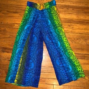Flowy Multicolored Pants With Elephant Pattern